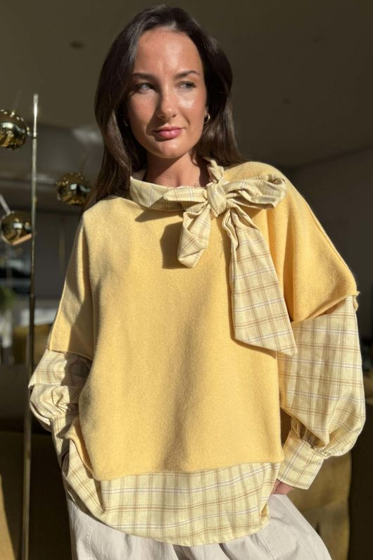 Ophelia Plaid Tie Neck Blouse Lemonade